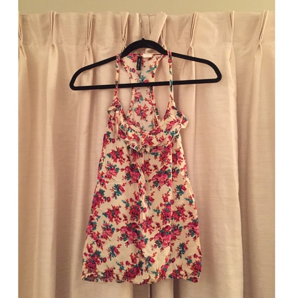 Molli And Mia Tops - Floral Ruffled Racerback Tank